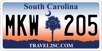 SC license plate MKW205
