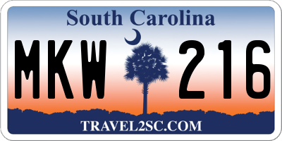 SC license plate MKW216