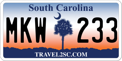 SC license plate MKW233