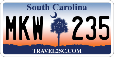 SC license plate MKW235