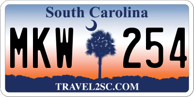 SC license plate MKW254