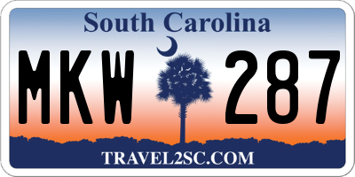SC license plate MKW287