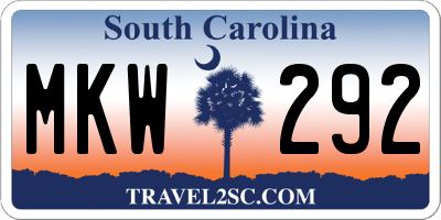 SC license plate MKW292