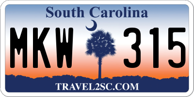 SC license plate MKW315