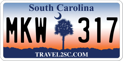 SC license plate MKW317