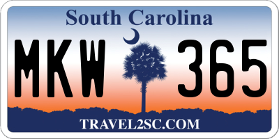 SC license plate MKW365