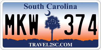 SC license plate MKW374