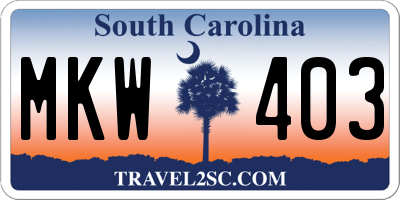 SC license plate MKW403