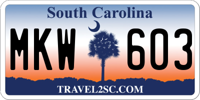 SC license plate MKW603