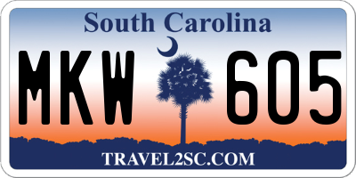 SC license plate MKW605