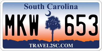SC license plate MKW653