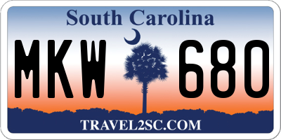 SC license plate MKW680
