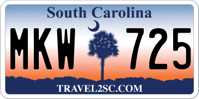 SC license plate MKW725