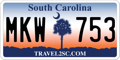 SC license plate MKW753