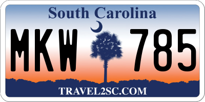SC license plate MKW785