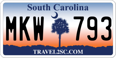 SC license plate MKW793