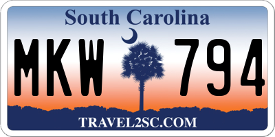 SC license plate MKW794