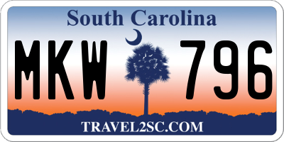 SC license plate MKW796