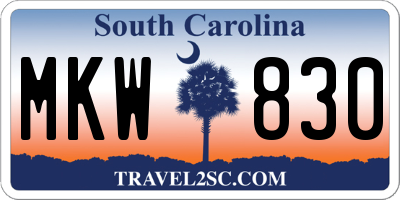 SC license plate MKW830