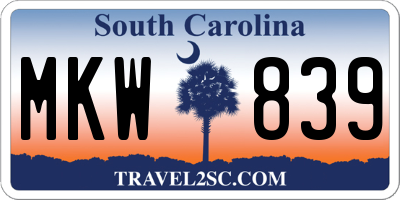 SC license plate MKW839