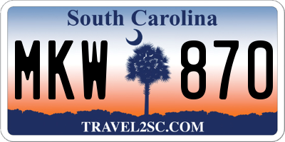 SC license plate MKW870