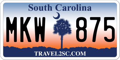 SC license plate MKW875