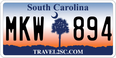 SC license plate MKW894