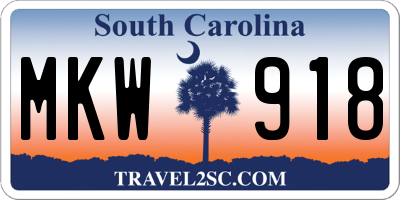 SC license plate MKW918
