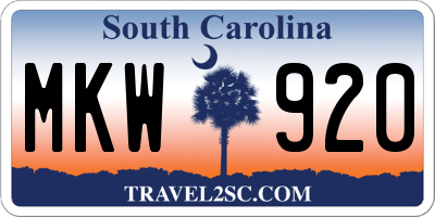 SC license plate MKW920