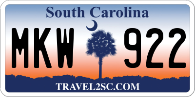 SC license plate MKW922