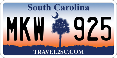 SC license plate MKW925