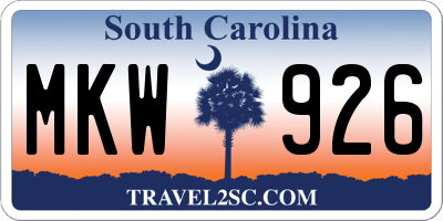 SC license plate MKW926