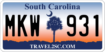 SC license plate MKW931