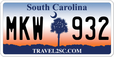 SC license plate MKW932