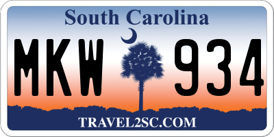 SC license plate MKW934
