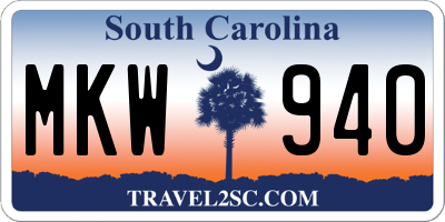 SC license plate MKW940