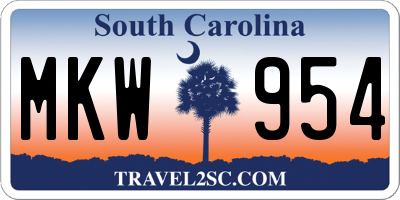 SC license plate MKW954
