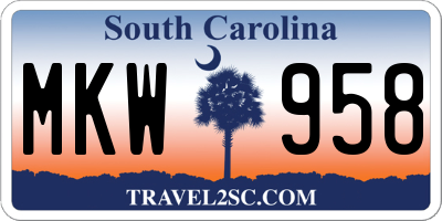 SC license plate MKW958