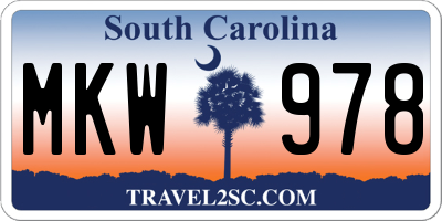 SC license plate MKW978