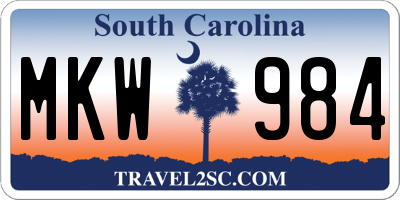 SC license plate MKW984