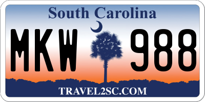SC license plate MKW988