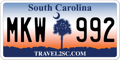 SC license plate MKW992