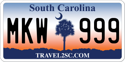 SC license plate MKW999