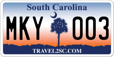 SC license plate MKY003