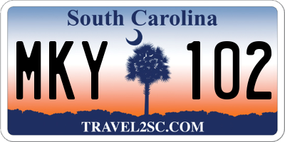 SC license plate MKY102