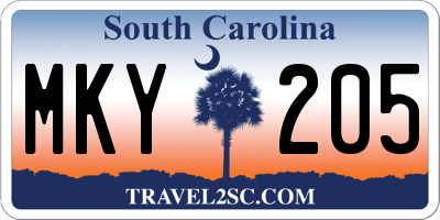 SC license plate MKY205