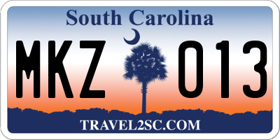 SC license plate MKZ013