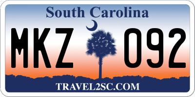 SC license plate MKZ092