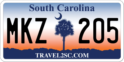 SC license plate MKZ205