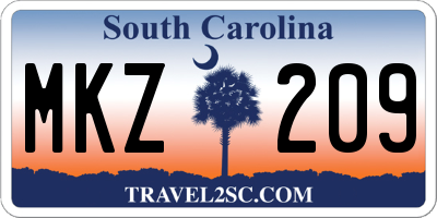SC license plate MKZ209
